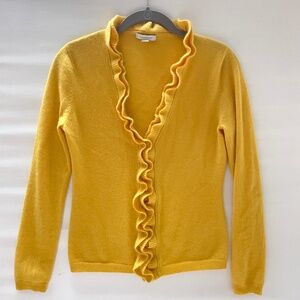 Garnet Hill Cashmere Ruffle Cardigan Sweater XS Womens Classic Layer Romantic